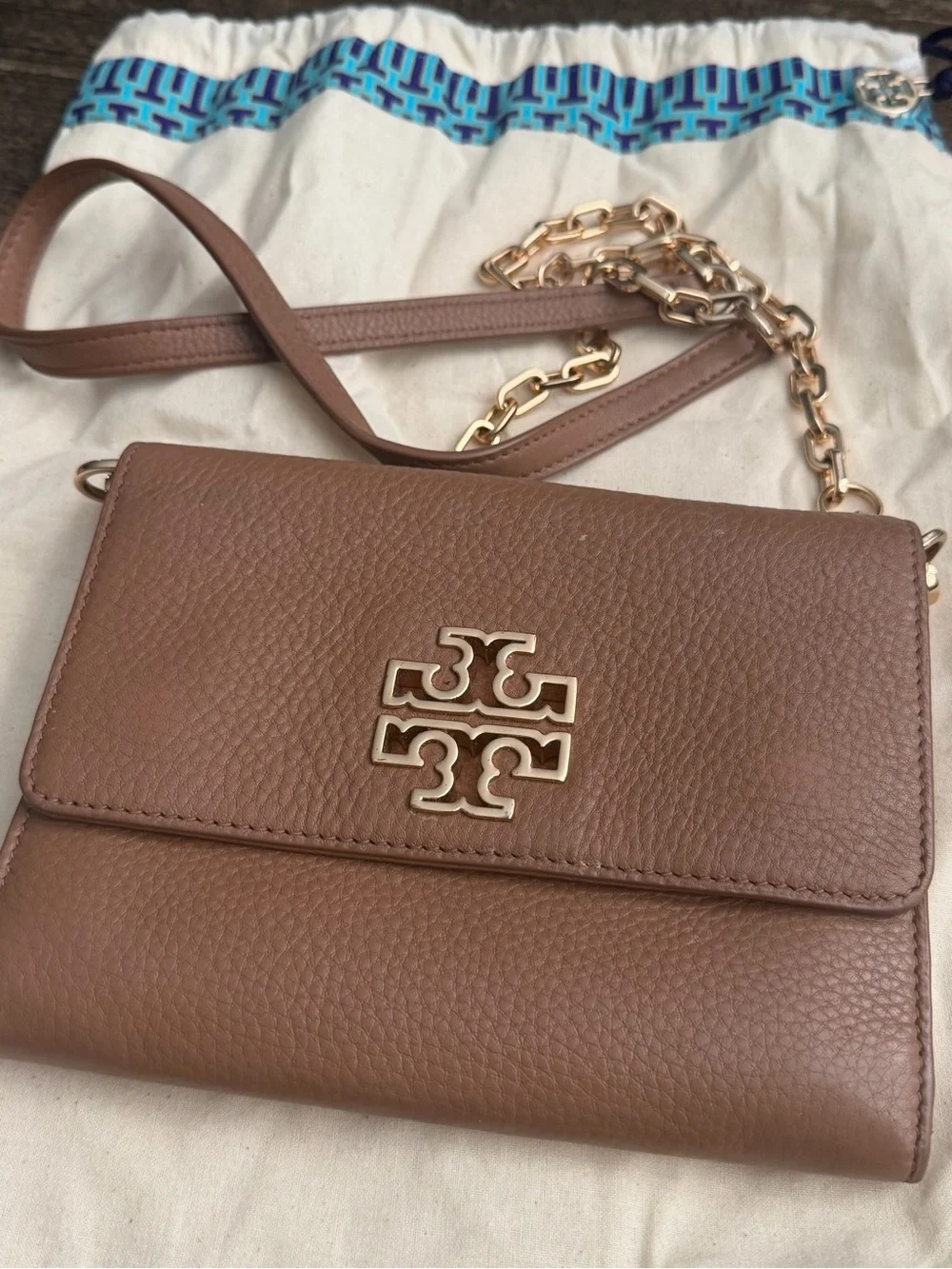Tory Burch Crossbody Bag Tan Pebbled Leather